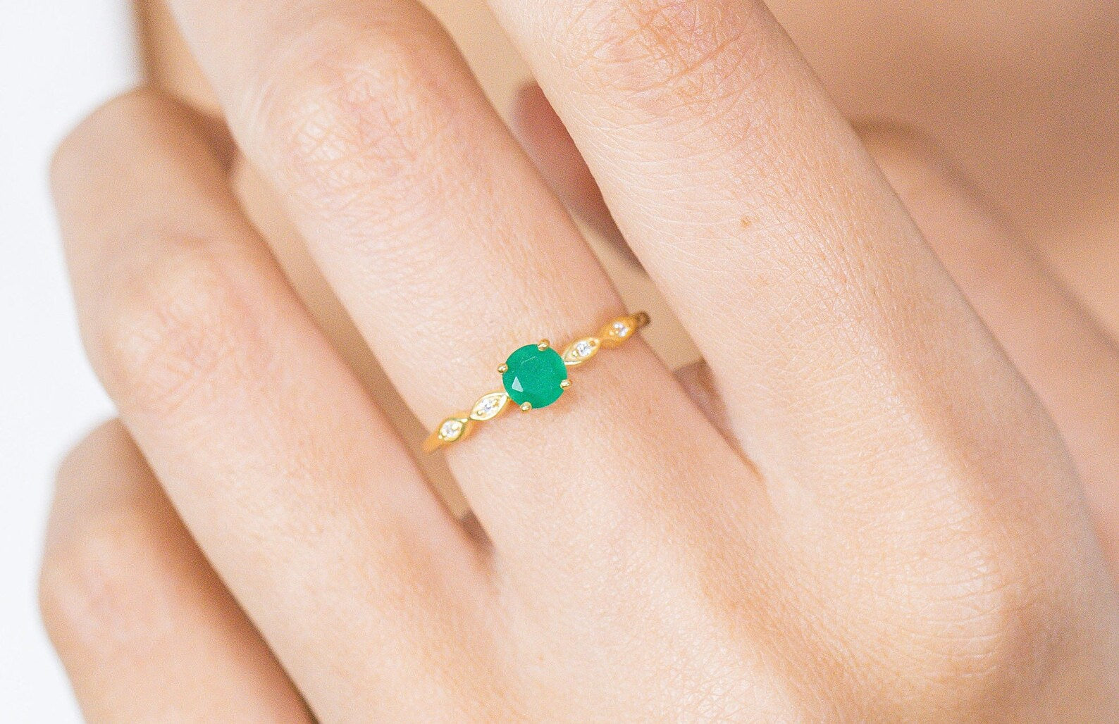 Emerald and Diamond Engagement Ring, May Birthstone, Emerald Ring, 18k Gold Unique Promise Ring, Marquise Ring
